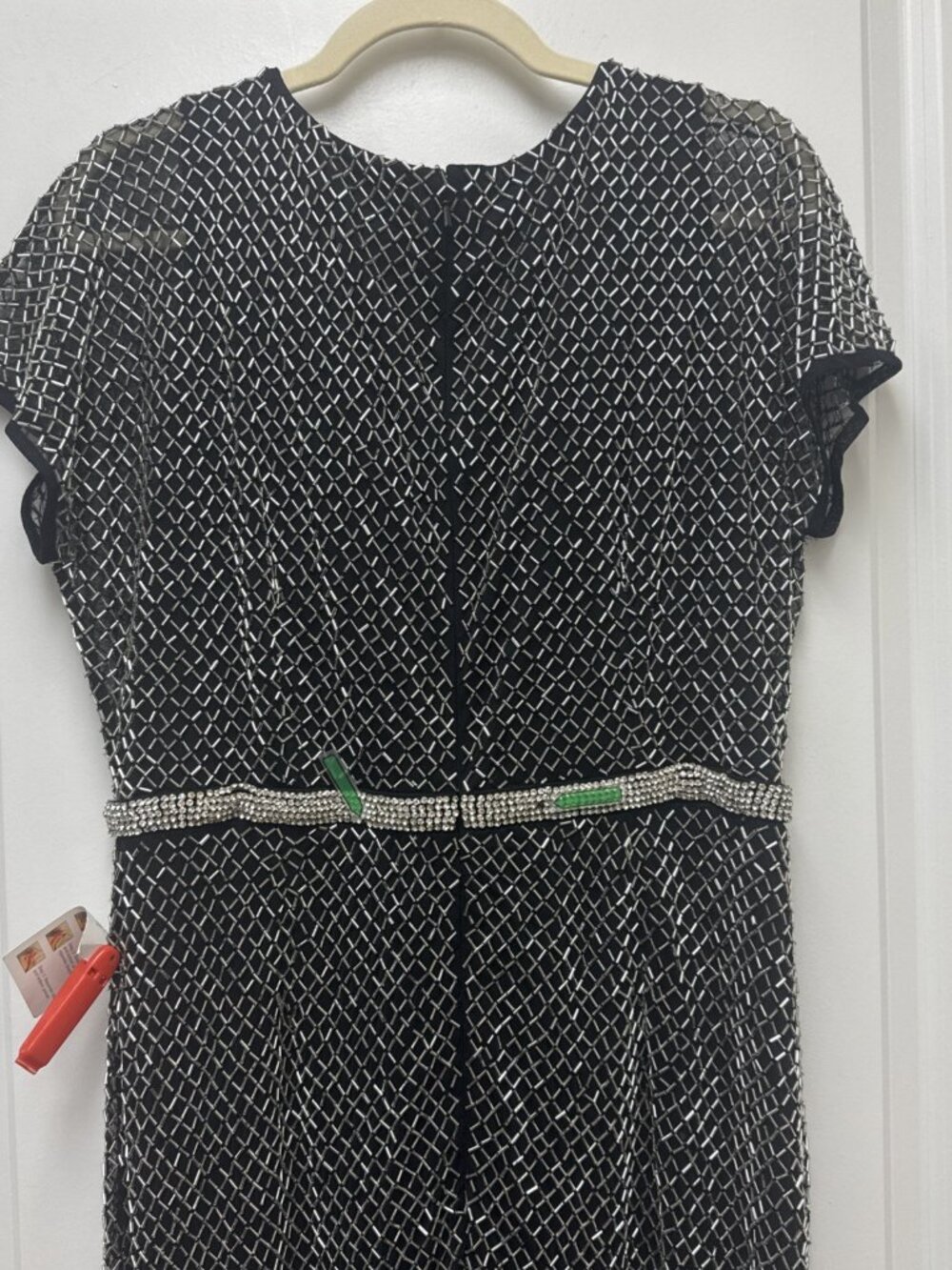 Mac Duggal Size 12 Black Silver Beaded Short Sleeve Cocktail Formal Dress Flaw - Picture 6 of 11